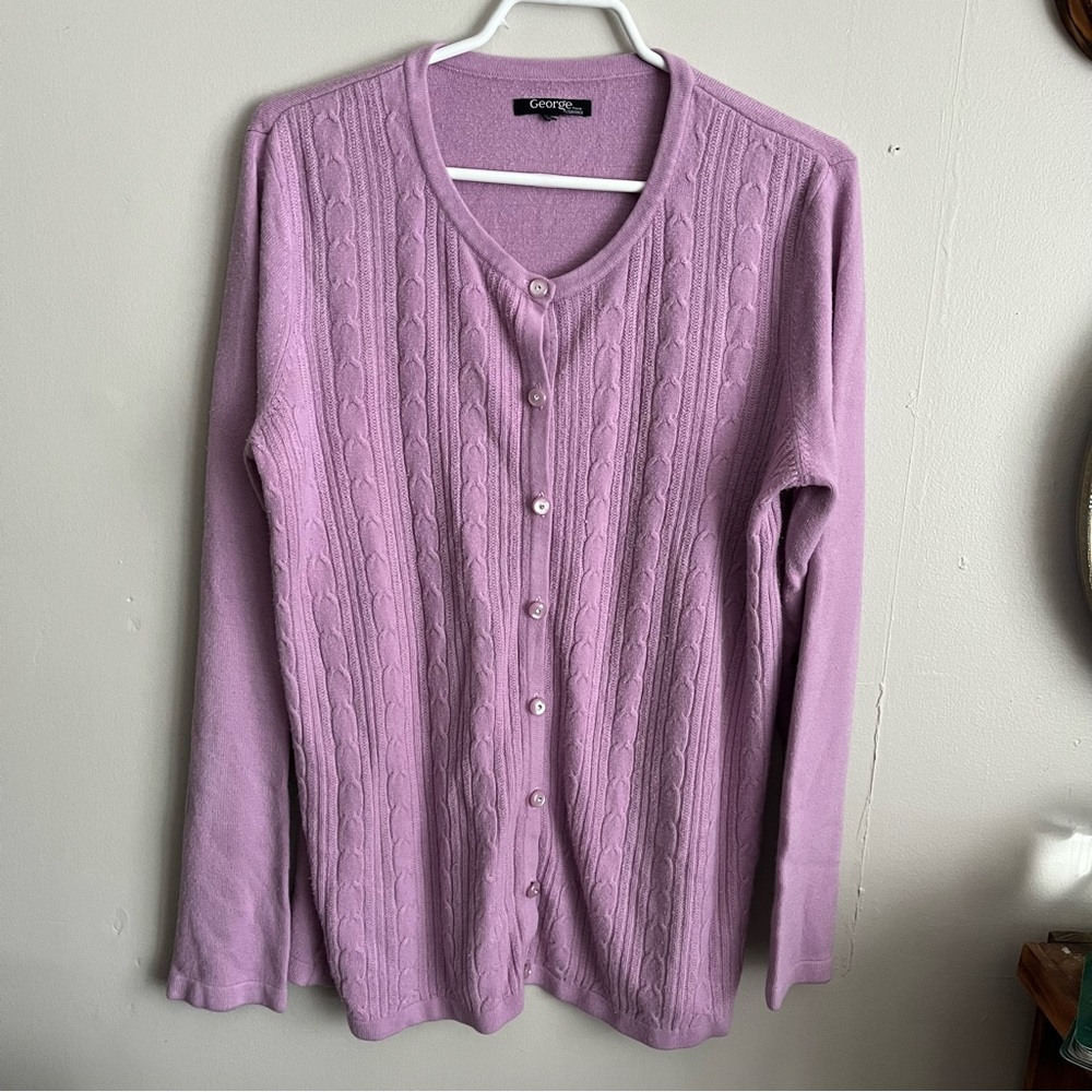 3/$40 Size Large George Lilac Purple with Button Down Cardigan rhinestone button